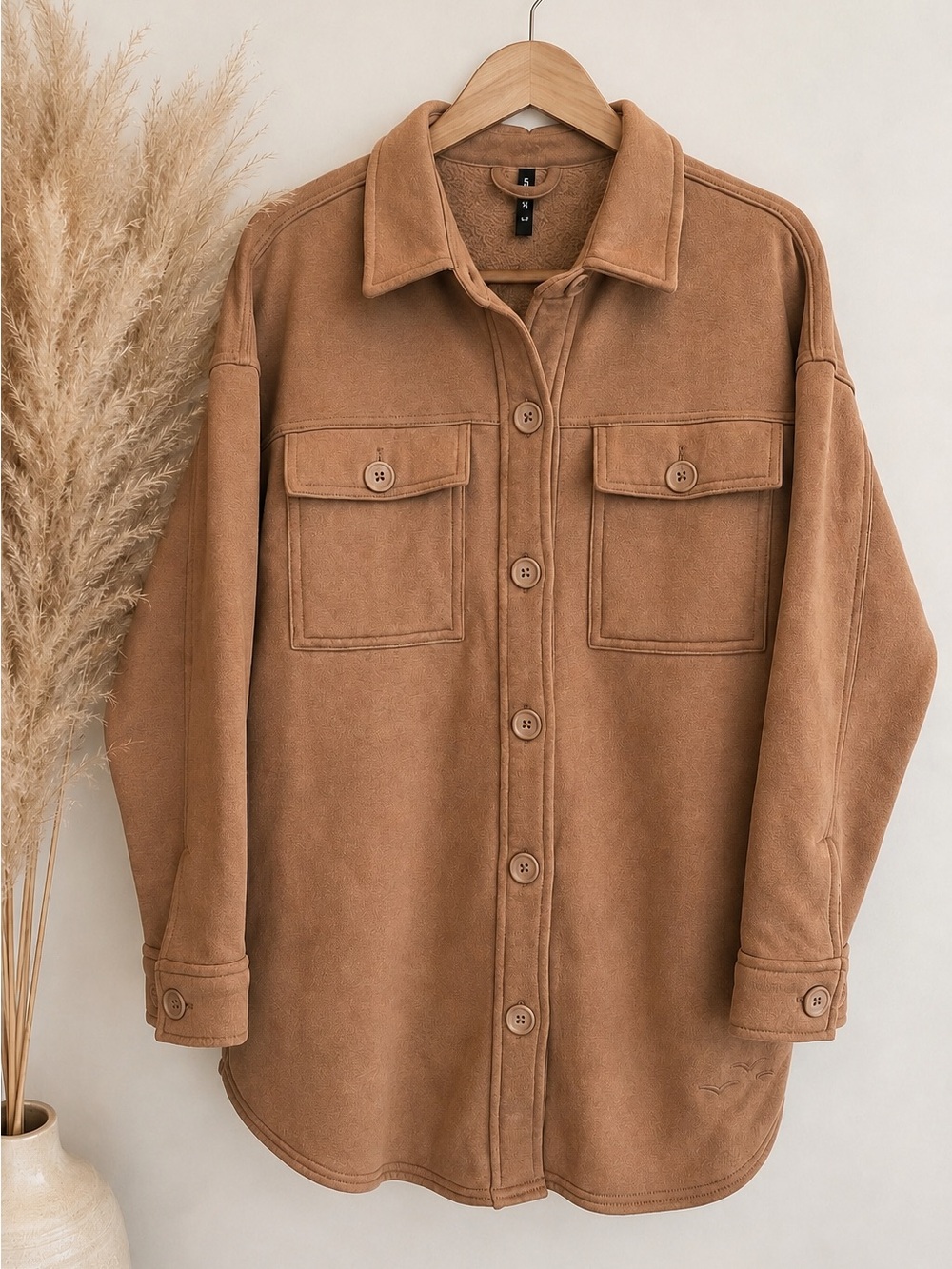 Lazypants Oversized Taupe Fleece Shacket Jacket Small Neutral Button Front Cozy